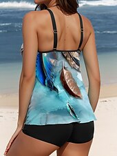 cheap One-piece swimsuits-Women&#039;s Swimsuits Tankini 2 Piece Boy Leg Swimsuit Backless Vacation Beach Wear Graphic U Neck Sleeveless Bathing Suits