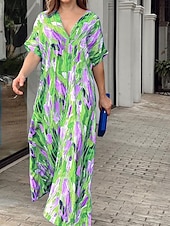abordables Robes de vacances-Femmes Robe Midi Robe Décontractée Élégant Occasionnel Vacances Soirée Travail Coupe Ample Graphique Manche Courte Col en V Bleu Roi Été Printemps Automne