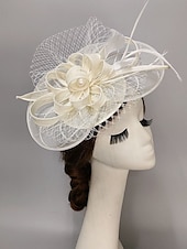 お買い得  ファシネーター-魅力的な人 羽毛 ネット ベールハット 結婚式 レディースデー と フェザー リボン かぶと 帽子