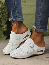 halpa Naisten pistokkaat-naisten rei&#039;itetty harmaa keinonahkainen kiilamuuli - mukavat jalkineet vapaa-aikaan