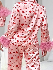 cheap Sleepwear-Women&#039;s Pajama Set Casual Comfort Heart Elastic Waist Shirt Pant Home Valentine&#039;s Day Daily Long Sleeve Shirt Collar Pink Summer Spring Fall Loose Fit