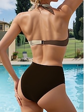 abordables Bikini-Maillots de bain pour femmes Bikini Maillot de bain Mode Élégant Couleur unie Sans manches Costumes de bain