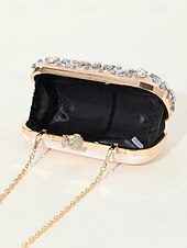 olcso Retikülök és estélyi táskák-női kristályokkal díszített clutch táska, elegáns estélyi kézitáska gyöngy és strassz részletekkel, tökéletes esküvőkre, bulikra és hivatalos eseményekre fekete ezüst arany