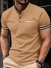 preiswerte Klassisches Poloshirt für Herren-Herren Golfhemd Golf Poloshirts Arbeit Casual Ständer Kurzarm Basic Modern Farbblock Patchwork Knopf Frühling Sommer Regular Fit Wein Schwarz Weiß Himmelblau Khaki Grau Golfhemd