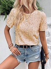 billige Dressy topper-Dame Paljetter Glitrende Party Glimmer عادي Mote Moderne Fritid Kortermet Crew-hals Vanlige topper Daglig Helg Paljetter Svart Rosa Gull Sommer Vår