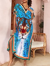 levne Kaftans-Dámské Plavky Přehozy Plavky Ochrana proti UV záření prázdniny Oblečení na pláž Grafika Do V Krátké rukávy Plavky