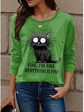tanie Humor &amp; Cytaty koszulka-Koszulka tunika dla kobiet litery moda casualowa długi rękaw okrągły dekolt regularne bluzki codzienna biała wiosna jesień