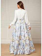 abordables FLORALES-Robe de Soirée A-Line Élégante Robe de Mariage Invité Longueur De Sol Manches Longues Col V Ceinture  Sash Satin avec Fente Robe Invité Mariage 2025
