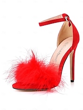 Women's Pink Suede Heels with Fluffy Straps and Pointed Toe | Perfect for Wedding, Parties and Night Out cheap Semi-Formal-Women's Pink Suede Heels with Fluffy Straps and Pointed Toe | Perfect for Wedding, Parties and Night Out