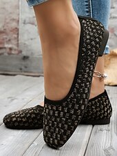 abordables Ballerines femme-ballerines en tricot bleu pour femmes avec semelle intérieure coussinée - chaussures confortables et élégantes pour le travail et le quotidien