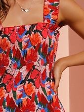 olcso Bodycon Club Dresses-női valentin ruha bodycon slip ruha virágos midi ruha ujjatlan, négyzet alakú nyakkivágás rendszeres illeszkedés vakáció napi stílusos alkalmi piros nyár tavasz