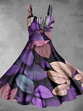 abordables Robes fleuries décontractées-robe midi à bretelles à imprimé graphique pour femme élégante décontractée vacances maison sans manches été