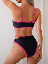 billiga Bikiniset-Dam Badkläder Bikini 2 st Kalsonger Baddräkt Öppen rygg Smal Hög midja Semester Standkläder Ensfärgat U-hals Ärmlös Baddräkter