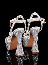 cheap Wedding &amp; Special Occasion Shoes-Women&#039;s Glamorous Crystal-Embellished Platform Sandals with Ankle Strap | Perfect for Weddings and Special Occasions