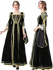 preiswerte Kleid-Mittelalterlich Renaissance Vintage-Kleid Maxi Kleid Glockenärmel Königin Wikinger Einfarbig Quadrathals Kostüm Damen königlich Halloween Karneval Maskerade Abschlussball Festival Erwachsene Kleid