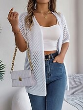 abordables Cardigans et vêtements d&#039;extérieur-Femme Pull Chandail Gilet Cardigan Décontractées Flexible Couleur monochrome A côtes Ouvrir le devant Tricoté Manches courtes Hauts réguliers Tricoter Extérieur du quotidien Fin de semaine Blanche
