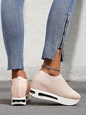 billige Sneakers til kvinner-hvite slip-on-strikkede joggesko for kvinner med pustende mesh og skjult hæl - lette fritidssko for turgåing og hverdagsbruk
