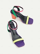 economico Sandali Eleganti-sandali da donna multicolor con tacco a blocco, cinturino alla caviglia e punta aperta, eleganti scarpe estive per feste, matrimoni e uscite informali