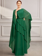 economico Lunghezza del pavimento-Abito A-Line per la madre della sposa Elegante Vintage Semplice Collo a Gioiello Lunghezza Filo Chiffon Maniche a Tre Quarti con Volant 2025