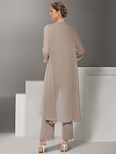economico Lunghezza del pavimento-tuta / tailleur pantalone 3 pezzi abito per la madre della sposa matrimonio in spiaggia elegante scollo gioiello lunghezza pavimento chiffon manica lunga coprispalle incluso con pizzo tinta unita 2025