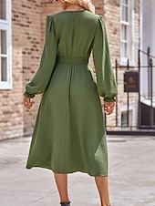 preiswerte Kleider für die Arbeit-Damen Midikleid Casual kleid A Linie Kleid Stilvoll Basic Brautkleider schlicht Urlaub Täglich Regular Fit Glatt Langarm V Ausschnitt Schwarz Armeegrün Sommer Frühling