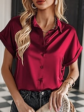 levne Oblečené topy-dámská valentýnská košile halenka business jednobarevné běžné topy krátký rukáv košile límeček knoflíky normální střih pracovní formální moderní běžné nošení červená zelená šedá léto