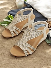 cheap Vacation Sandals-Women&#039;s Bohemian Rhinestone Wedge Sandals – Sparkly Elastic Strap Open-Toe Shoes for Summer, Beach, Casual &amp; Evening Wear