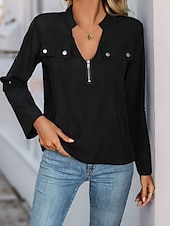 economico Top Semplici da Donna-Per donna Camicia Tinta unica Elegante Moda Informale Manica lunga A V Da mare Feste Giornaliero Nero Primavera Autunno