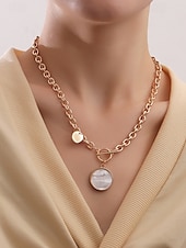 abordables Collier pour femme-Collier chaîne en or avec pendentif rond et fermoir à bascule – bijoux minimalistes pour femmes, parfaits pour un usage quotidien et des occasions formelles