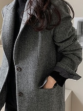 preiswerte Wintermäntel-Damen Blazer Sakko warm halten Atmungsaktiv Patchwork Tasche OL-Stil Modern Feste Farbe Büro / Geschäftlich Ausgehen Standard Umlegekragen Regular Fit Langarm Oberbekleidung Braun Grau Herbst Winter