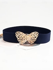 abordables Ceinture pour femme-ceinture élastique bleu marine pour femme avec boucle papillon dorée | parfaite pour les robes et les jupes