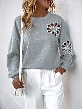 economico Felpe e Sweatshirt Texturizzati-felpa da donna casual semplice strada abbigliamento quotidiano girocollo patchwork manica lunga grigio autunno inverno