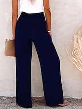 economico gamba larga e vita alta-Per donna A zampa Chino Di tendenza Streetwear Lunghezza intera Vita alta Liscio Cinturino elastico comodo Morbido Comodo Media elasticità Esterno Strada Nero Bianco Blu marino Primavera &amp; Autunno