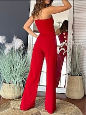 cheap Jumpsuits-Women&#039;s Normal Jumpsuit Elegant Solid Color Sleeveless Wide Leg Strapless Buttons Daily Regular Fit Black White Red Summer