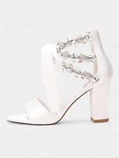 economico Sandali con tacco-sandali con tacco a blocco aperti in raso beige con cristalli decorati - scarpe da donna per matrimonio e cocktail