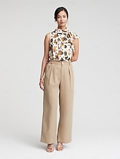 cheap Shirts,Tops &amp; Blouses-Sleeveless Pleated Button Front Bow Neck Blouse