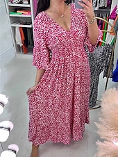 halpa Rento kukkainen mekko-naisten kukkainen v-kaula-aukkoinen maksimekko, 3/4-hihainen kesäkevät