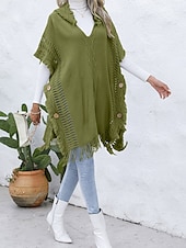 abordables Boléros et capes-Femme Pullover Décontractées Couleur unie A côtes Col V Patchwork Franges Sans Manches Sans Manches Hauts longs Tricoter Extérieur Rendez-vous Noir Vert Printemps Automne