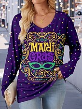 cheap Art&amp;Design tee-Carnival Women&#039;s T Shirt Graphic Casual Long Sleeve V Neck Long Tops Daily Weekend Print Purple Fall Winter