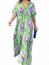 abordables Robes de vacances-Femmes Robe Midi Robe Décontractée Élégant Occasionnel Vacances Soirée Travail Coupe Ample Graphique Manche Courte Col en V Bleu Roi Été Printemps Automne