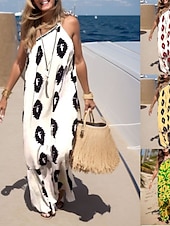 preiswerte Kleider für die Ferien-Damen Print Neckholder Maxi Langes Kleid Alltag Urlaub Ärmellos Sommer Frühling