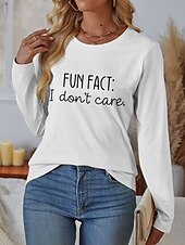 abordables T-shirt Humor &amp; Citations-Femme T shirt Lettre Décontractées manche longue Col Rond Hauts réguliers du quotidien Fin de semaine Imprimer Noir Blanche Bleu Automne Hiver