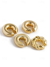 economico Orecchino da donna-set di orecchini a polsino minimalisti in argento con design spesso e strutturato: eleganti orecchini a clip per donna, ideali per la moda moderna e l&#039;uso quotidiano