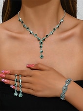 cheap Women&#039;s Necklace-Elegant Rhinestone Jewelry Set for Women, Includes Necklace, Earrings, and Bracelet, Perfect for Weddings, Parties, and Formal Events