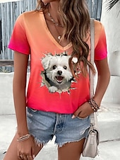 ieftine Tricou cu animale-Pentru femei Tricou Animal Stilat Casual Manșon scurt În V Topuri obișnuite Zilnic Imprimeu Portocaliu Vară