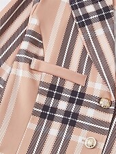 voordelige Tweedelige sets-Dames Blazer Chinese Lange mouw Overhemdkraag Ruitjes Lapwerk Khaki Herfst Normale pasvorm