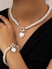 preiswerte Halskette für Damen-Set aus Halskette und Armband aus roten Perlen für Damen mit Herzanhänger, goldfarbenem Verschlussdesign, eleganter Schmuck als Geschenk zum Valentinstag, für Hochzeiten und besondere Anlässe