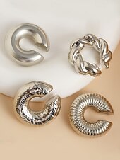 economico Orecchino da donna-set di orecchini a polsino minimalisti in argento con design spesso e strutturato: eleganti orecchini a clip per donna, ideali per la moda moderna e l&#039;uso quotidiano