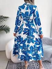 preiswerte Kleider für die Ferien-Damen Maxidress blusenkleid Casual kleid A Linie Kleid Stilvoll Brautkleider schlicht Urlaub Täglich Regular Fit Blumen Langarm Hemdkragen Blau Orange Frühling Herbst