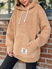 baratos Moletons e moletons-Mulheres Pulôver Moletom Com Capuz Tecido Quente Roupa de rua Casual Manga Longa Com Capuz Tops regulares Casual Patchwork Preto Verde cáqui Primavera Outono Inverno